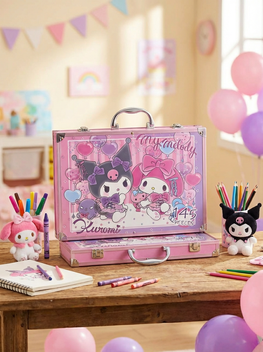 ست لوازم تحریر رنگ آمیزی 145 تکه کیفی کرومی و ملودی