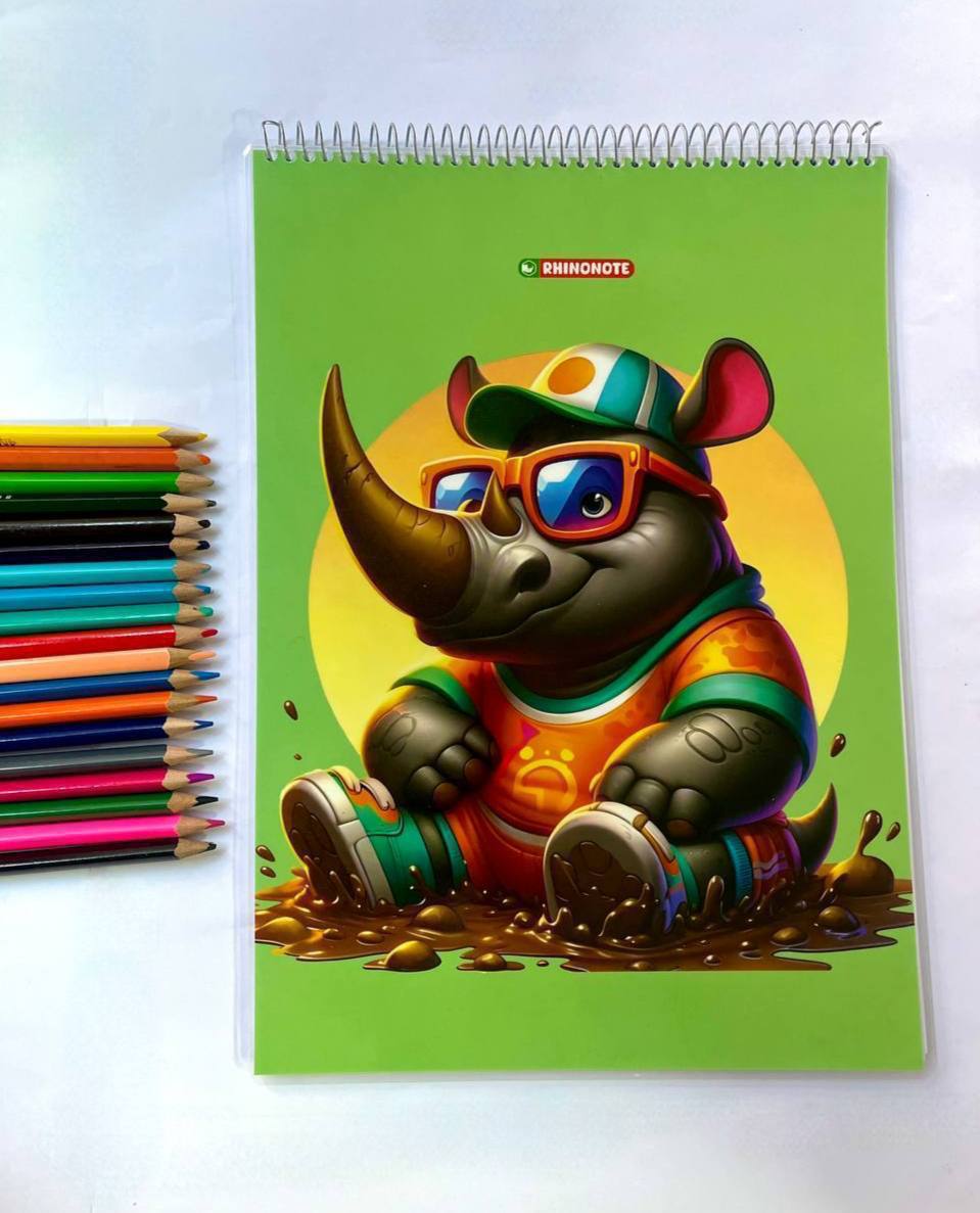 دفتر نقاشی کرگدن کوچولو🥹🦏   📁۴۰ برگ🔖    a4 پشت وایت برد 🖍️