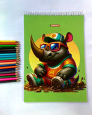 دفتر نقاشی کرگدن کوچولو🥹🦏 📁۴۰ برگ🔖 a4 پشت وایت برد 🖍️