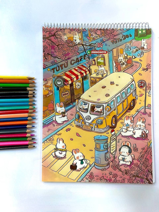دفتر نقاشی طرح مینی بوس 📁۴۰ برگ🔖 a4 پشت وایت برد 🖍️